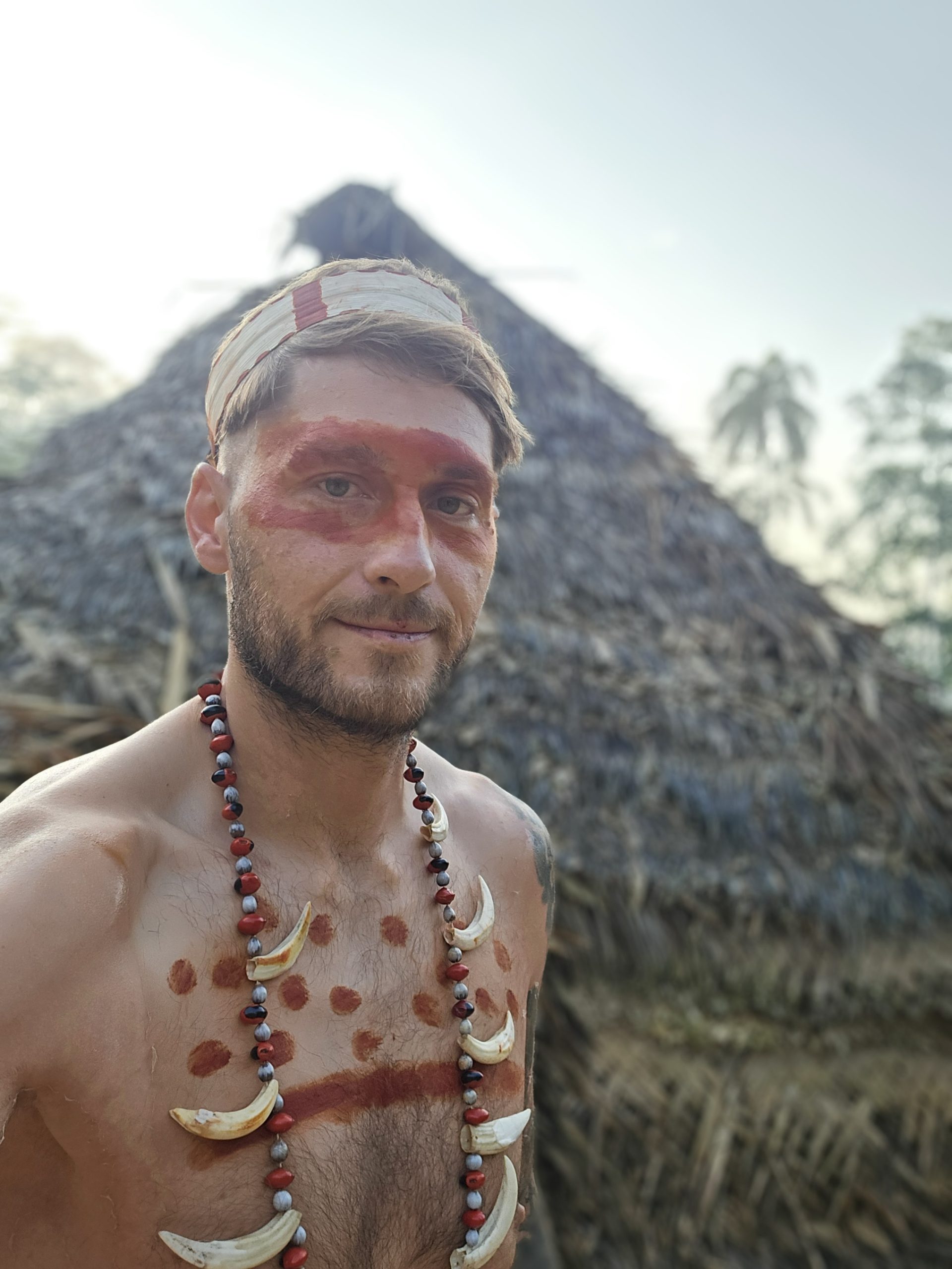 Warriors Wellbeing practitioner in face paint during his Amazon journey